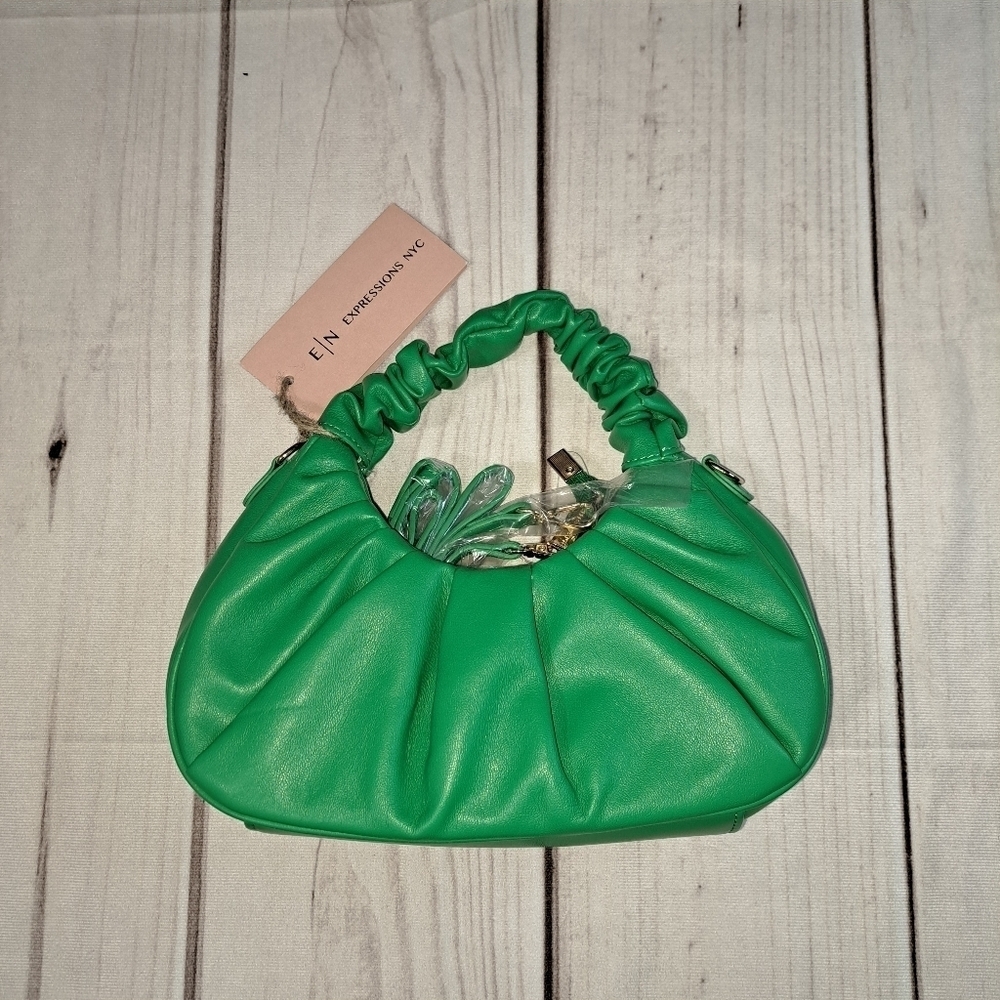 Expressions NYC Rouched Faux Leather Handbag Crossbody Purse Vegan